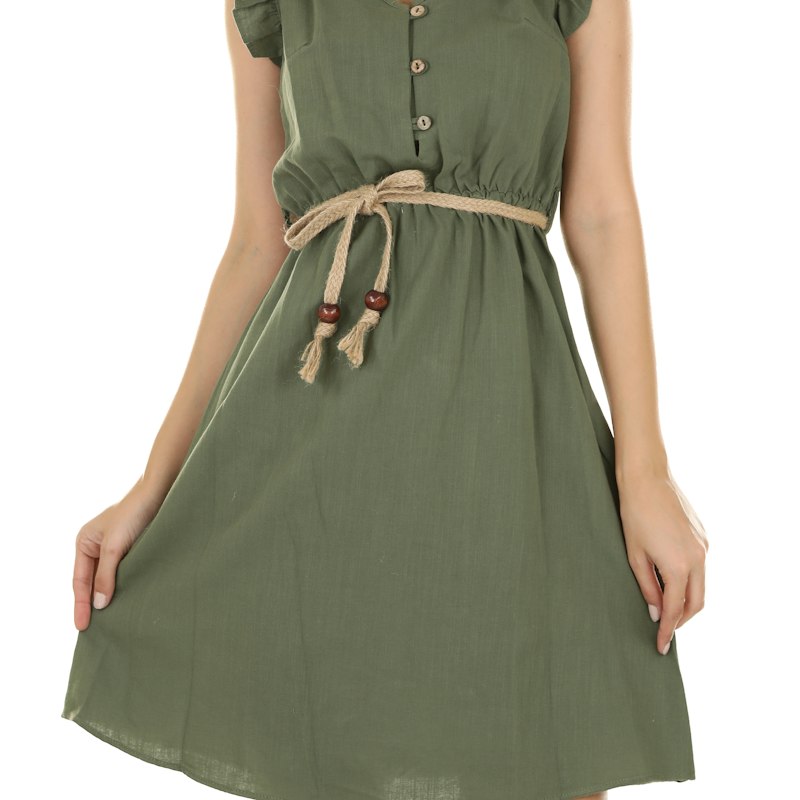 Green belted dress