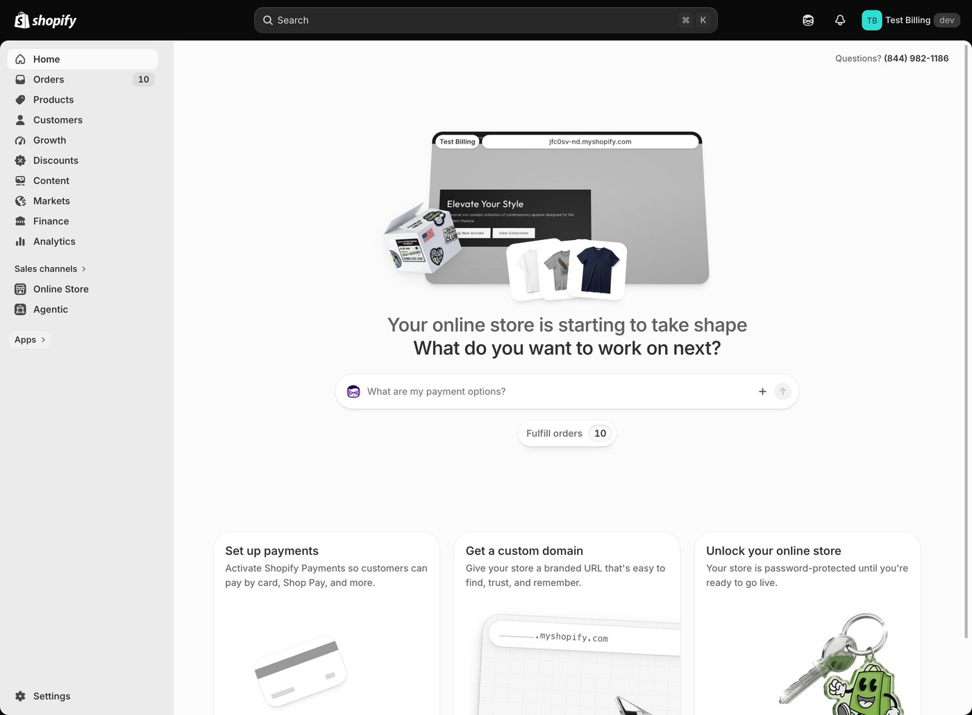 Shopify admin home screen